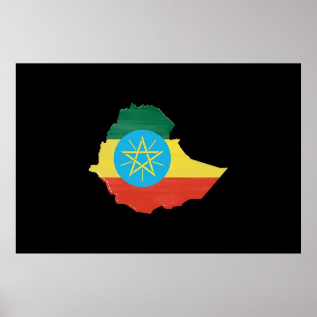 Póster Bandera y mapa de Etiopía (Frente)