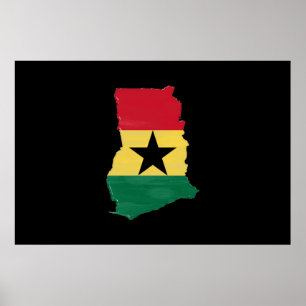 Póster Bandera y mapa de Ghana