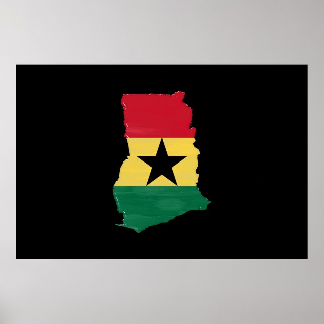 Póster Bandera y mapa de Ghana (Frente)