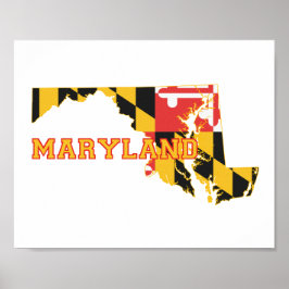 Póster Bandera y mapa del estado de Maryland