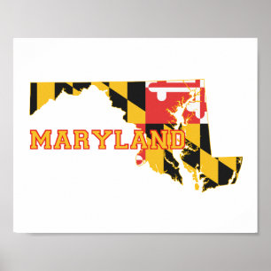 Póster Bandera y mapa del estado de Maryland