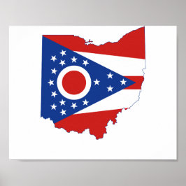 Póster Bandera y mapa del estado de Ohio