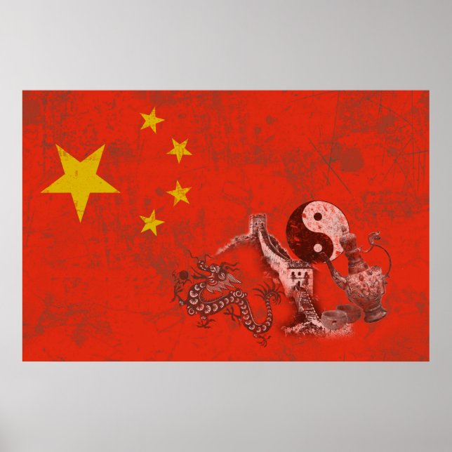 Póster Bandera y símbolos de China ID158 (Frente)