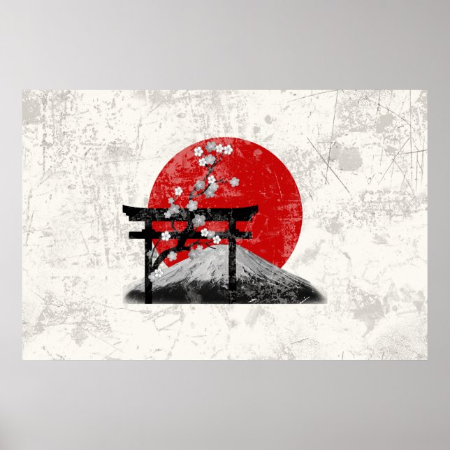 Póster Bandera y símbolos de Japón ID153 (Frente)