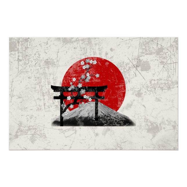 Póster Bandera y símbolos de Japón ID153 (Anverso)