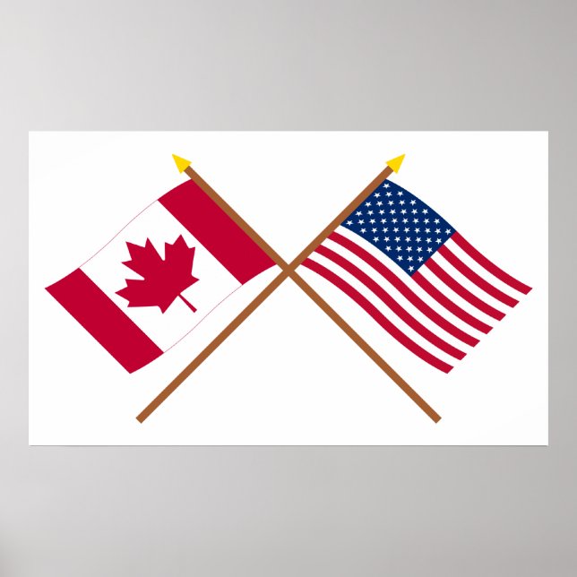 Póster Banderas cruzadas de Canadá y Estados Unidos (Frente)