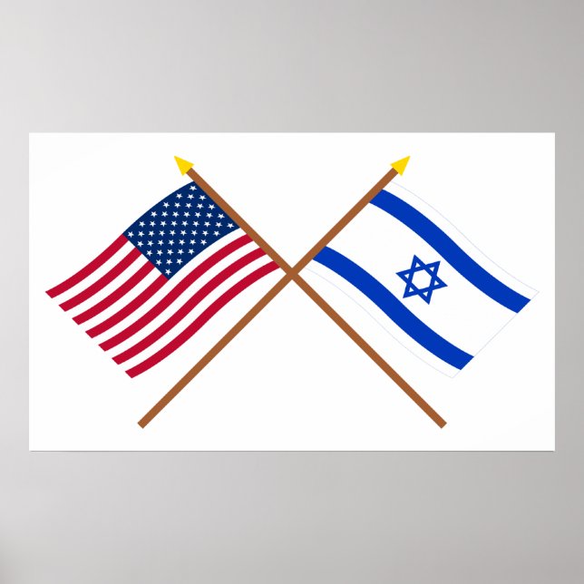Póster Banderas cruzadas de Estados Unidos e Israel (Frente)