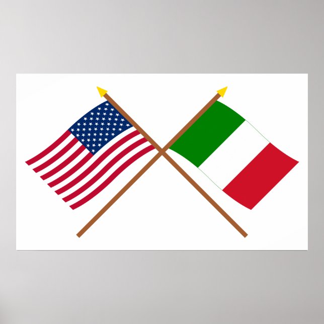 Póster Banderas cruzadas de Estados Unidos e Italia (Frente)