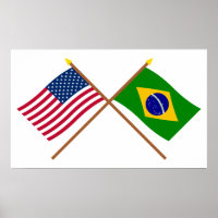 Banderas cruzadas de Estados Unidos y Brasil
