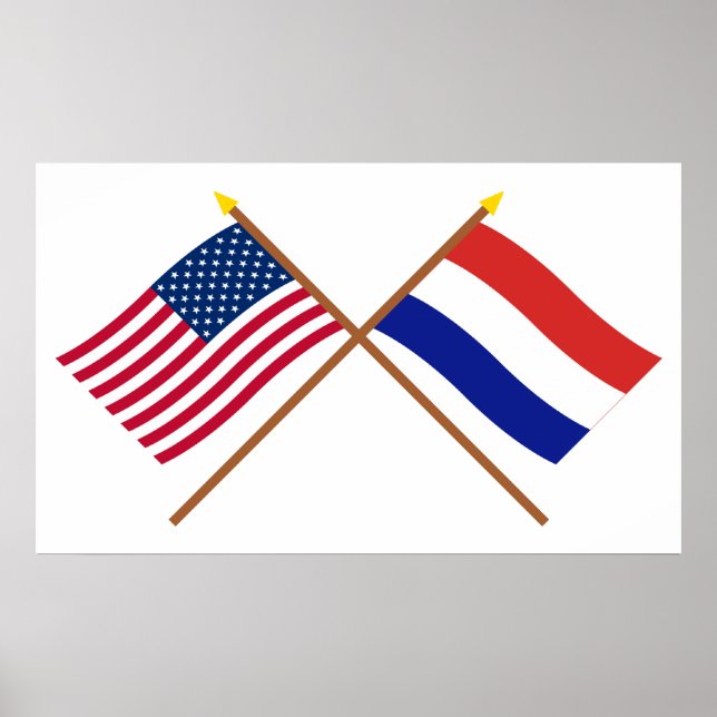 Póster Banderas cruzadas de Estados Unidos y Holanda (Frente)