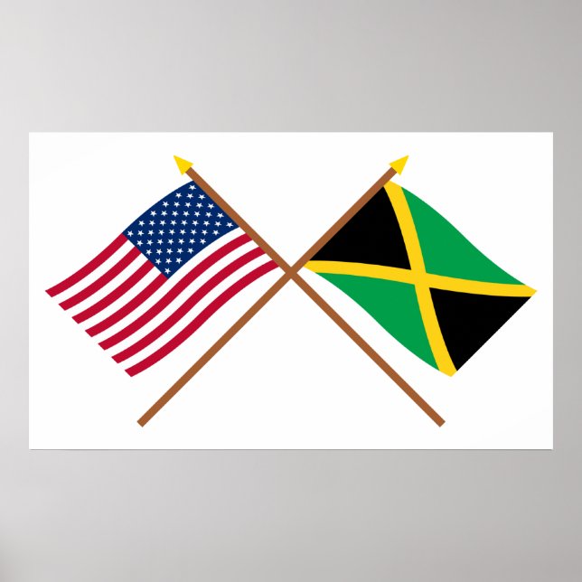 Póster Banderas cruzadas de Estados Unidos y Jamaica (Frente)