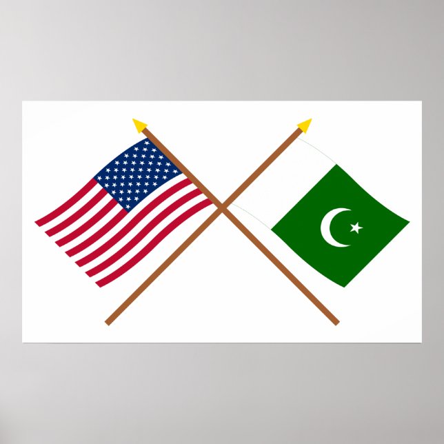Póster Banderas cruzadas de Estados Unidos y Pakistán (Frente)