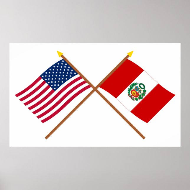 Póster Banderas cruzadas de Estados Unidos y Perú (Frente)