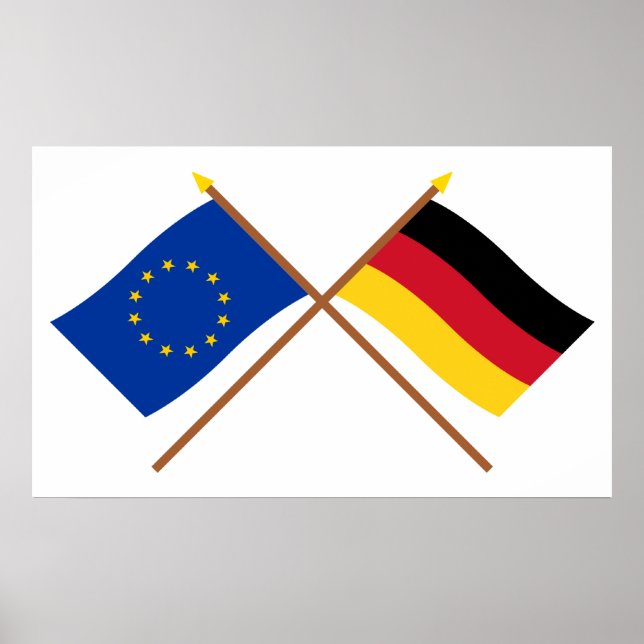 Póster Banderas cruzadas de la UE y Alemania (Frente)