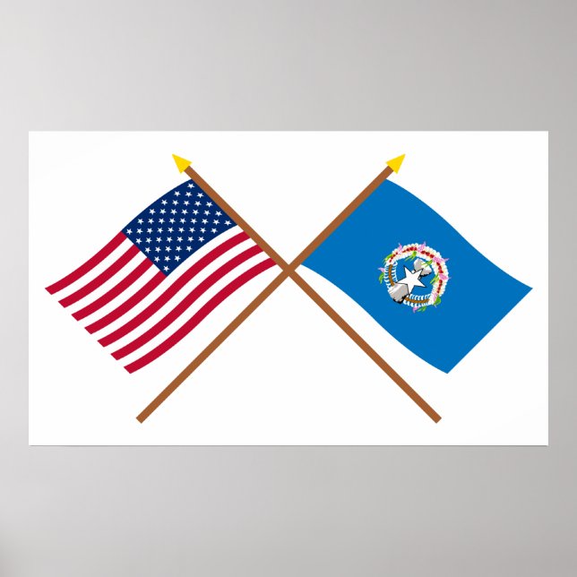 Póster Banderas cruzadas de marianas norteamericanas y no (Frente)