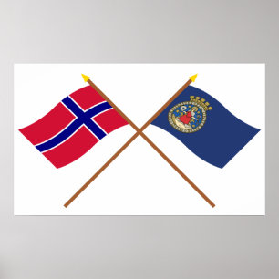 Póster Banderas cruzadas de Noruega y Oslo