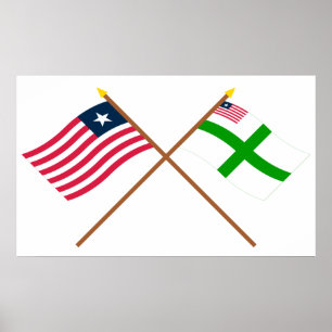 Póster Banderas cruzadas del condado de Liberia y de