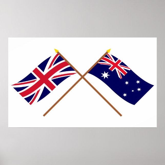 Póster Banderas cruzadas del Reino Unido y Australia (Frente)