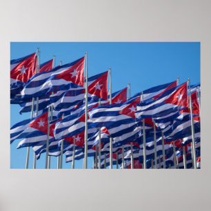 Póster Banderas cubanas ondeando