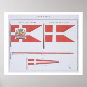 Póster Banderas danesas, de un libro francés de banderas,