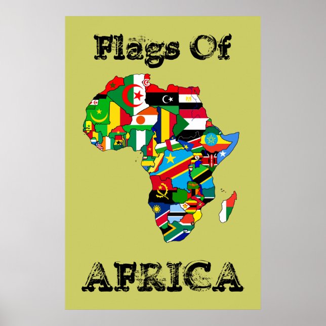 Póster Banderas de África 36" por mapa de bandera de Áfri (Frente)