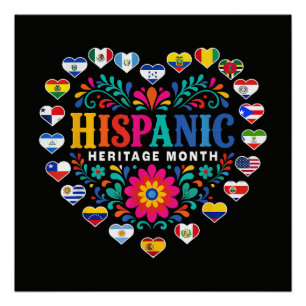 Póster Banderas de corazón del Mes de la Herencia Hispana