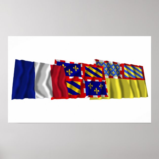 Póster Banderas de Côte-d'Or, Borgoña y Francia (Frente)