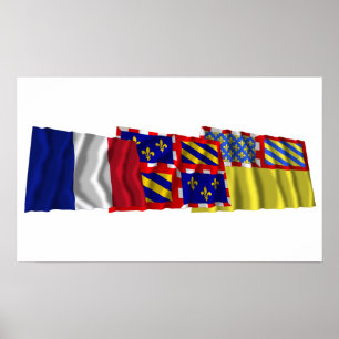 Póster Banderas de Côte-d'Or, de Borgoña y de Francia