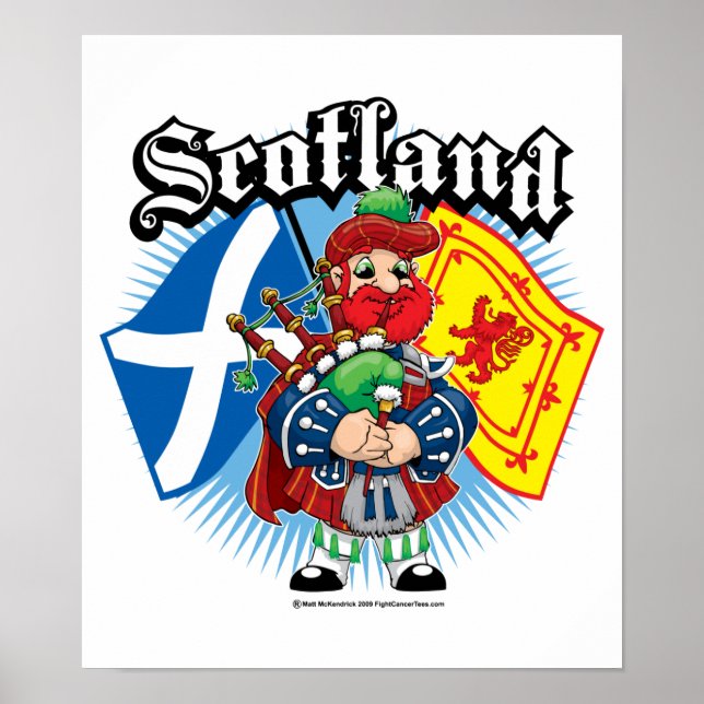 Póster Banderas de Escocia y Piper (Frente)
