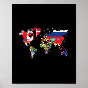 Póster Banderas De Los Países Del Mapa Mundial Internacio