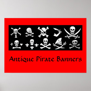 PÓSTER BANDERAS DE PIRATA NEGRO CALAVERA, HUESOS CRUZADOS