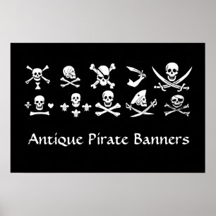 PÓSTER BANDERAS DE PIRATAS NEGRAS, HUESOS CRUZADOS, ESPAL
