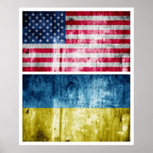 Póster Banderas de Ucrania y Estados Unidos