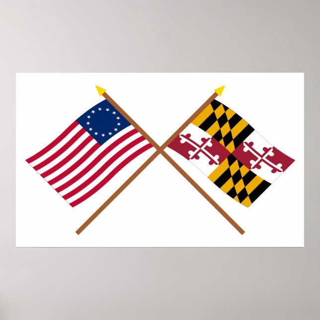 Póster Banderas del estado de Maryland y US de 13 estrell (Frente)
