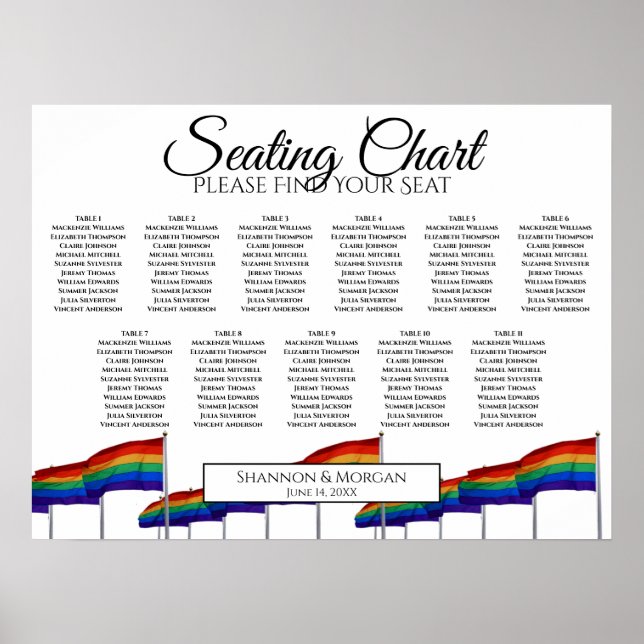Póster Banderas del Orgullo Gay 11 Tabla de asientos Boda (Frente)