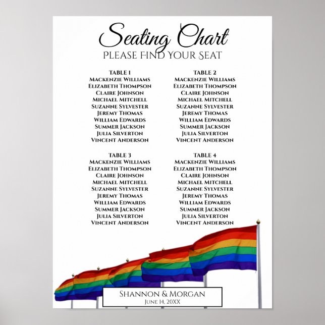 Póster Banderas del Orgullo Gay 4 Tabla de asientos Boda (Frente)