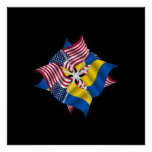 Banderas estadounidenses y ucranianas