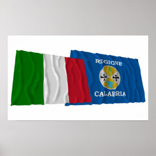 Póster Banderas ondulantes de Italia y Calabria