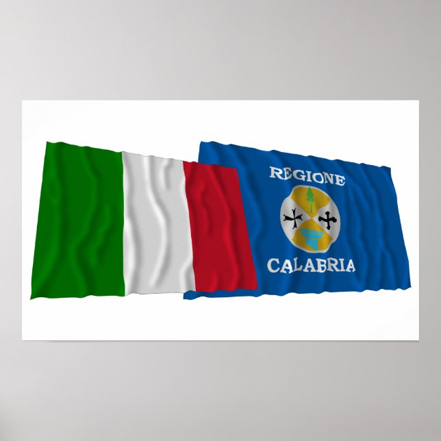 Póster Banderas ondulantes de Italia y Calabria (Frente)
