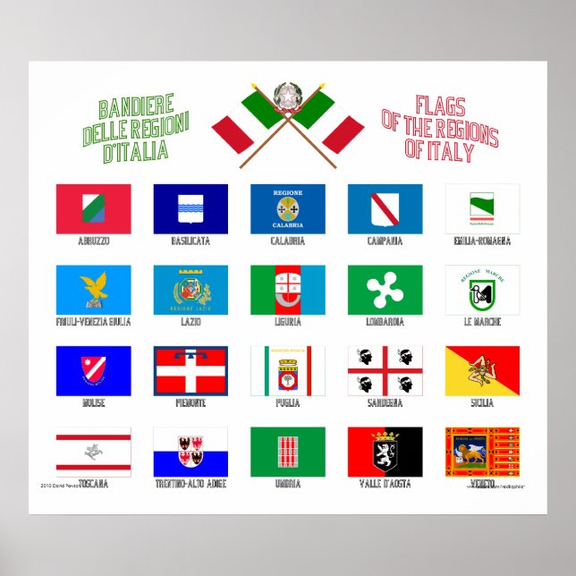 Póster Banderas regionales de Italia (Frente)