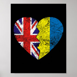 Póster Banderas ucranianas británicas corazón Reino Unido