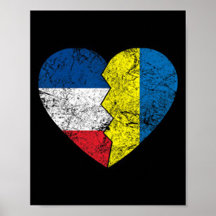 Póster Banderas ucranianas francesas Corazón Francia Ucra