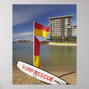 Póster Banderas y tablas de rescate para surf