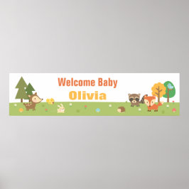 Póster Banderín de Baby Shower con Tema de Adorables Anim