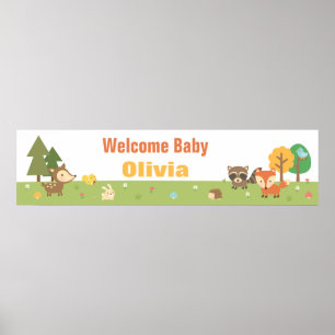 Póster Banderín de Baby Shower con Tema de Adorables Anim