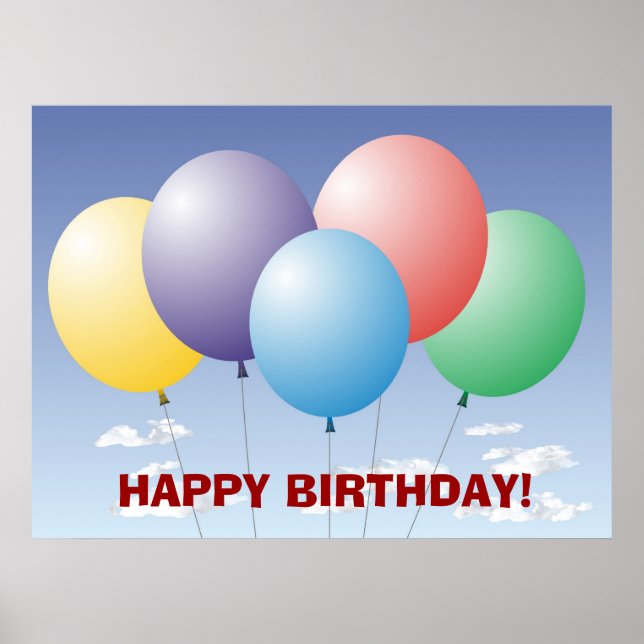Póster Banderín de cumpleaños con globos (Frente)
