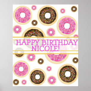 Póster Banderín de cumpleaños moderno de donas glaseadas 