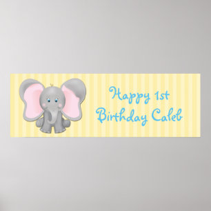 Póster Banderín de cumpleaños o fiesta de bebé de elefant