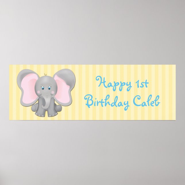Póster Banderín de cumpleaños o fiesta de bebé de elefant (Frente)
