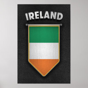 Póster Banderín de Irlanda con la mirada de cuero de alta